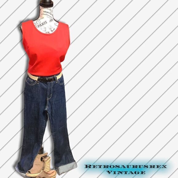 vintage 1970’s Red Tank & Polka Dot Button Up Shirt Set, XL - Picture 3 of 8
